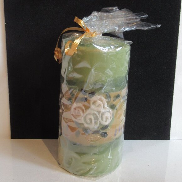 Stylized Flowers, 5 3/4" Pillar Candle, Hand Painted, Helen Radok, Nature - Picture 1 of 3